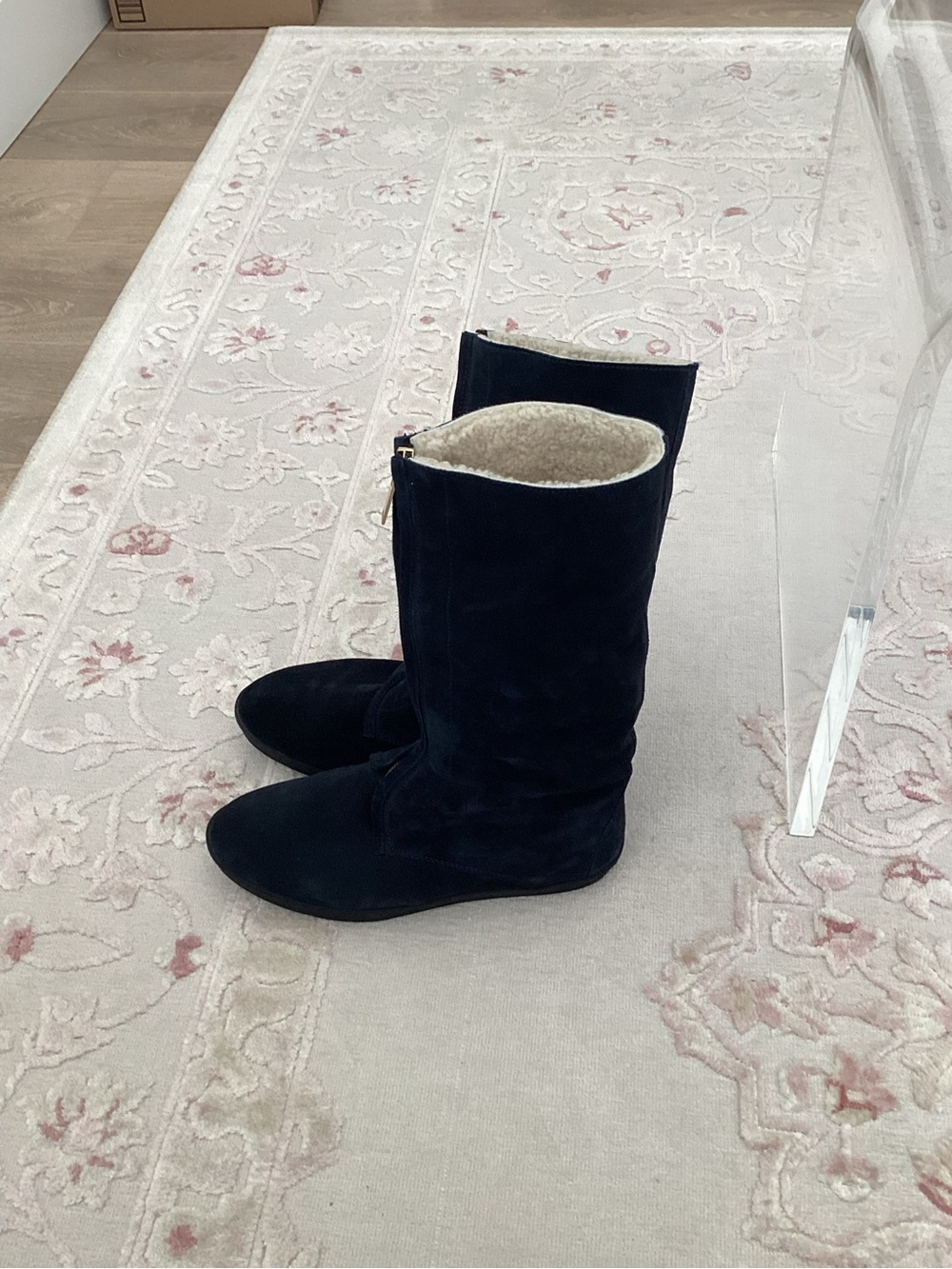 Burberry Black Suede Mid-Calf Shearling-Lined Zip Boots 8 - Picture 7 of 15